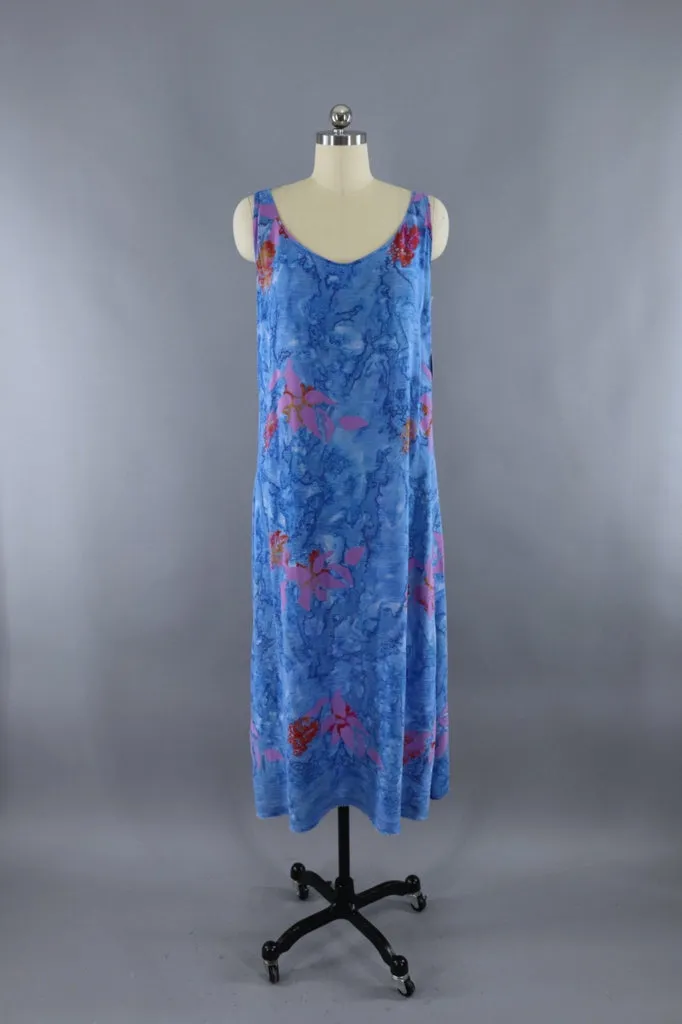 Vintage 1980s Blue Batik Gauze Sundress