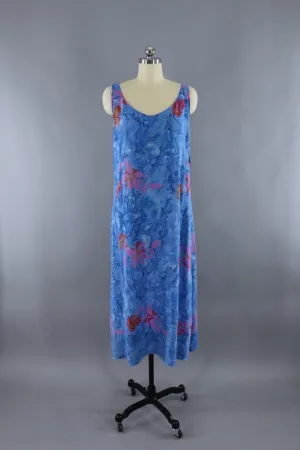 Vintage 1980s Blue Batik Gauze Sundress