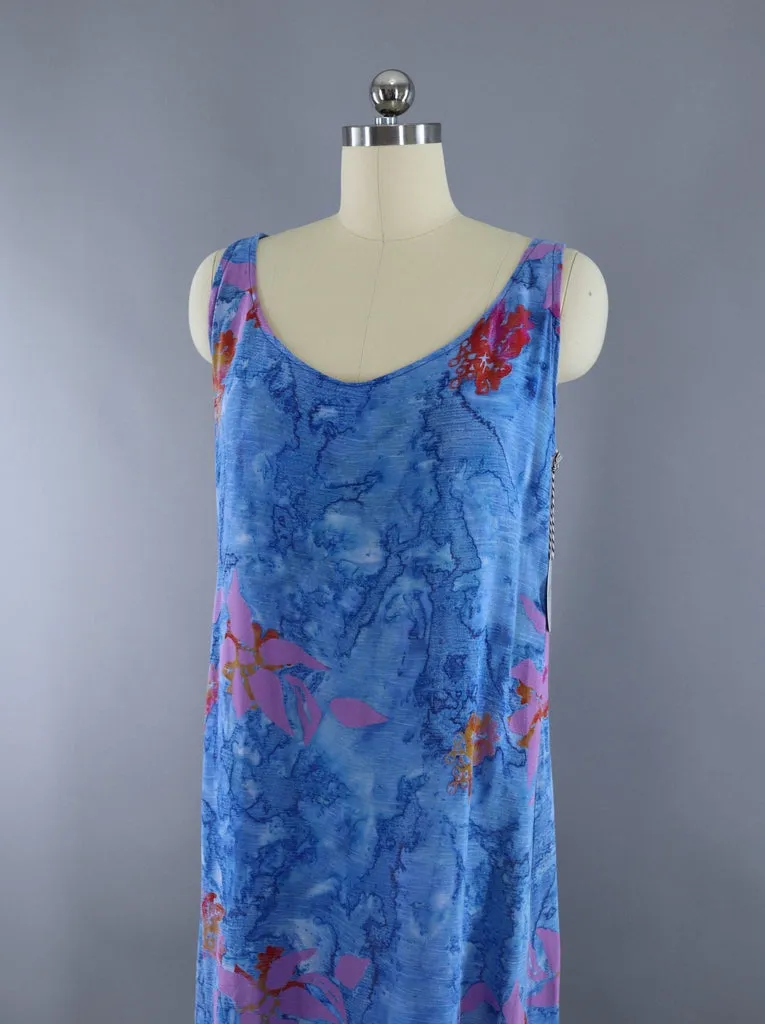 Vintage 1980s Blue Batik Gauze Sundress