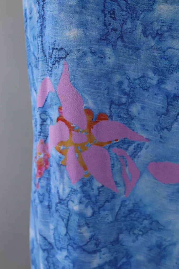 Vintage 1980s Blue Batik Gauze Sundress