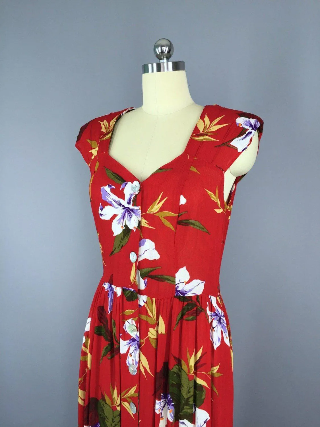 Vintage 80s Dress / Hawaiian Print Sundress