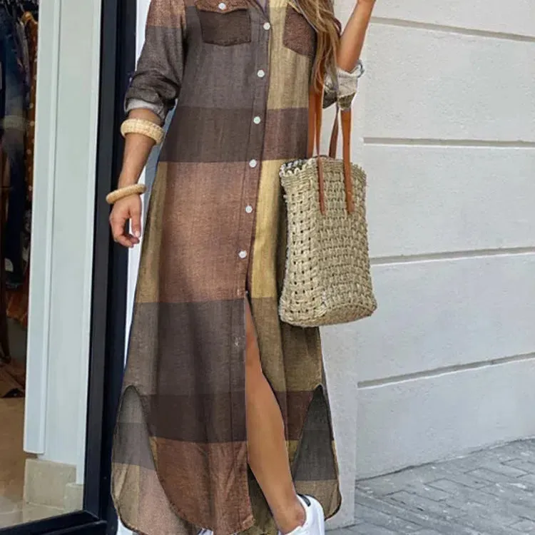 Vintage Leopard Maxi Dress Autumn Long Sleeve Oversized Sundress