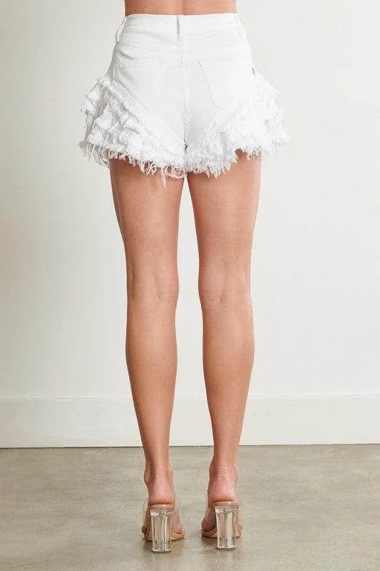 White Fringe Denim Shorts Womens