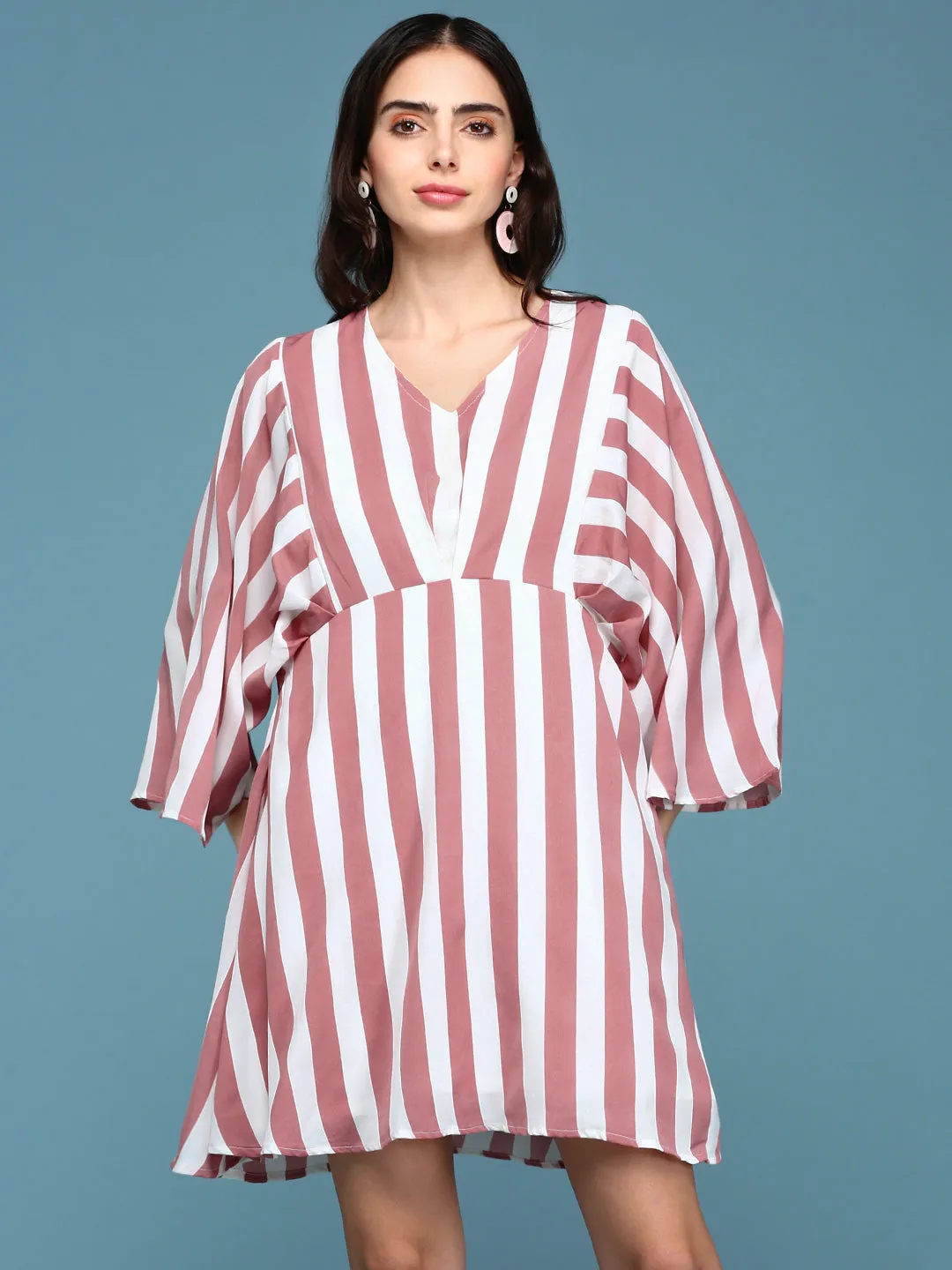 Women Mauve Striped A-Line Dress